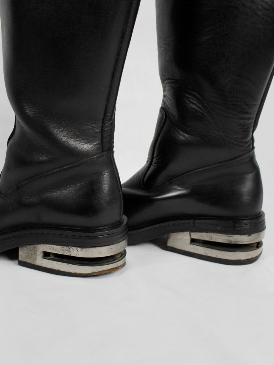 Dirk Bikkembergs black knee-length boots with metal slit heel and metal pulls 1990s 90s (18)