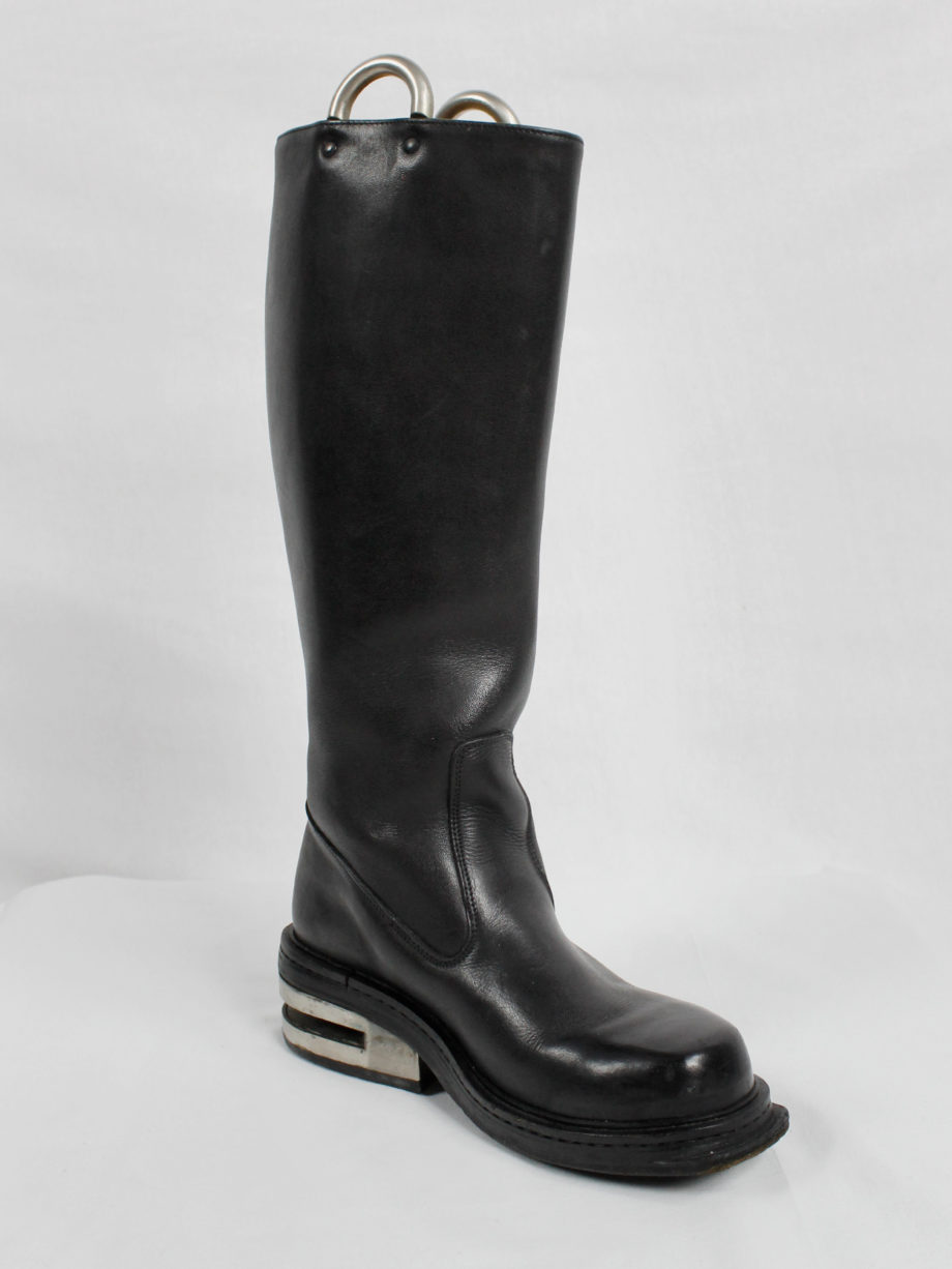 Dirk Bikkembergs black knee-length boots with metal slit heel and metal pulls 1990s 90s (5)