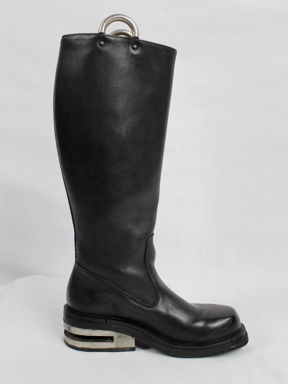 Dirk Bikkembergs black knee-length boots with metal slit heel and metal pulls 1990s 90s (6)