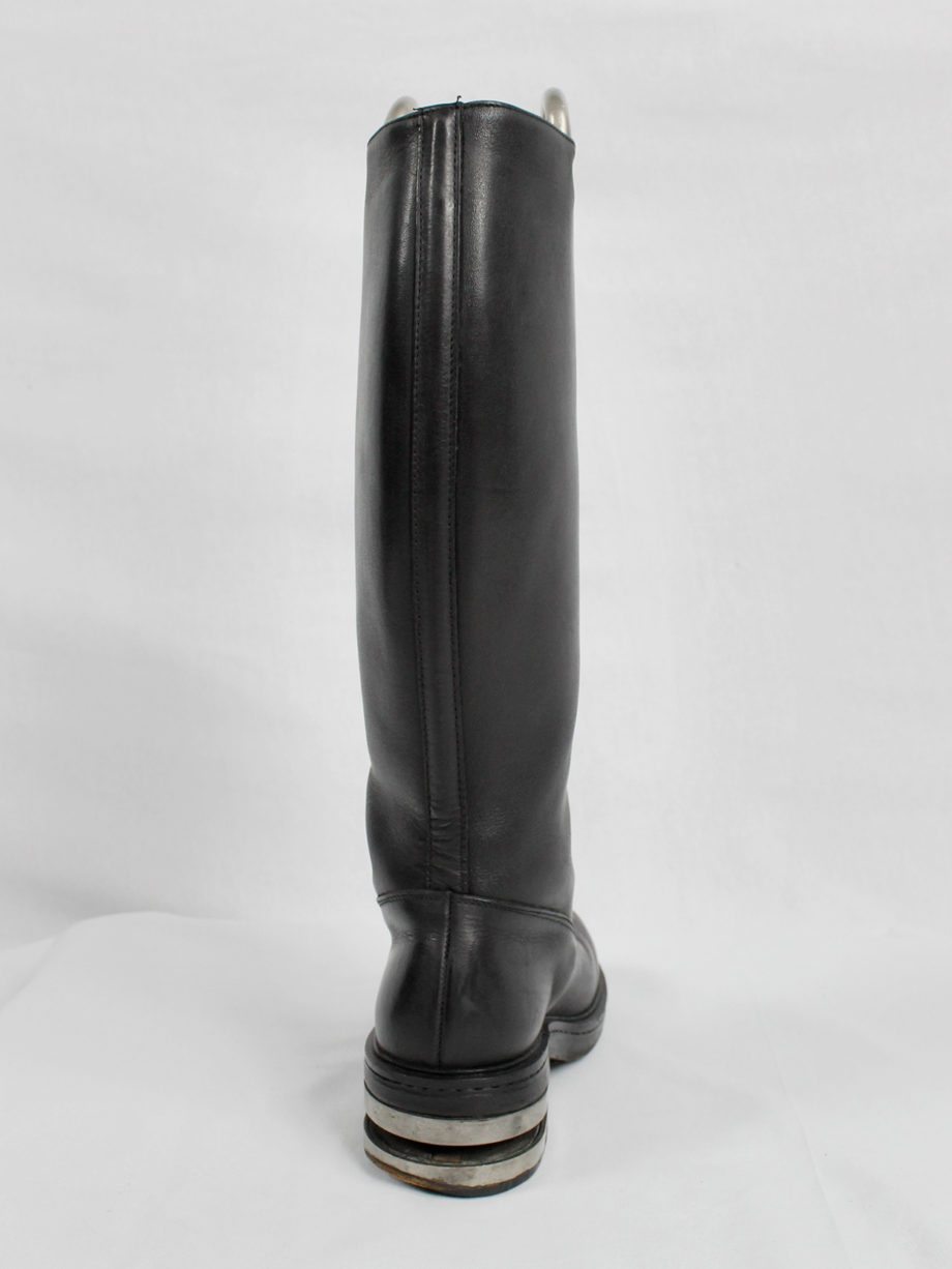 Dirk Bikkembergs black knee-length boots with metal slit heel and metal pulls 1990s 90s (8)