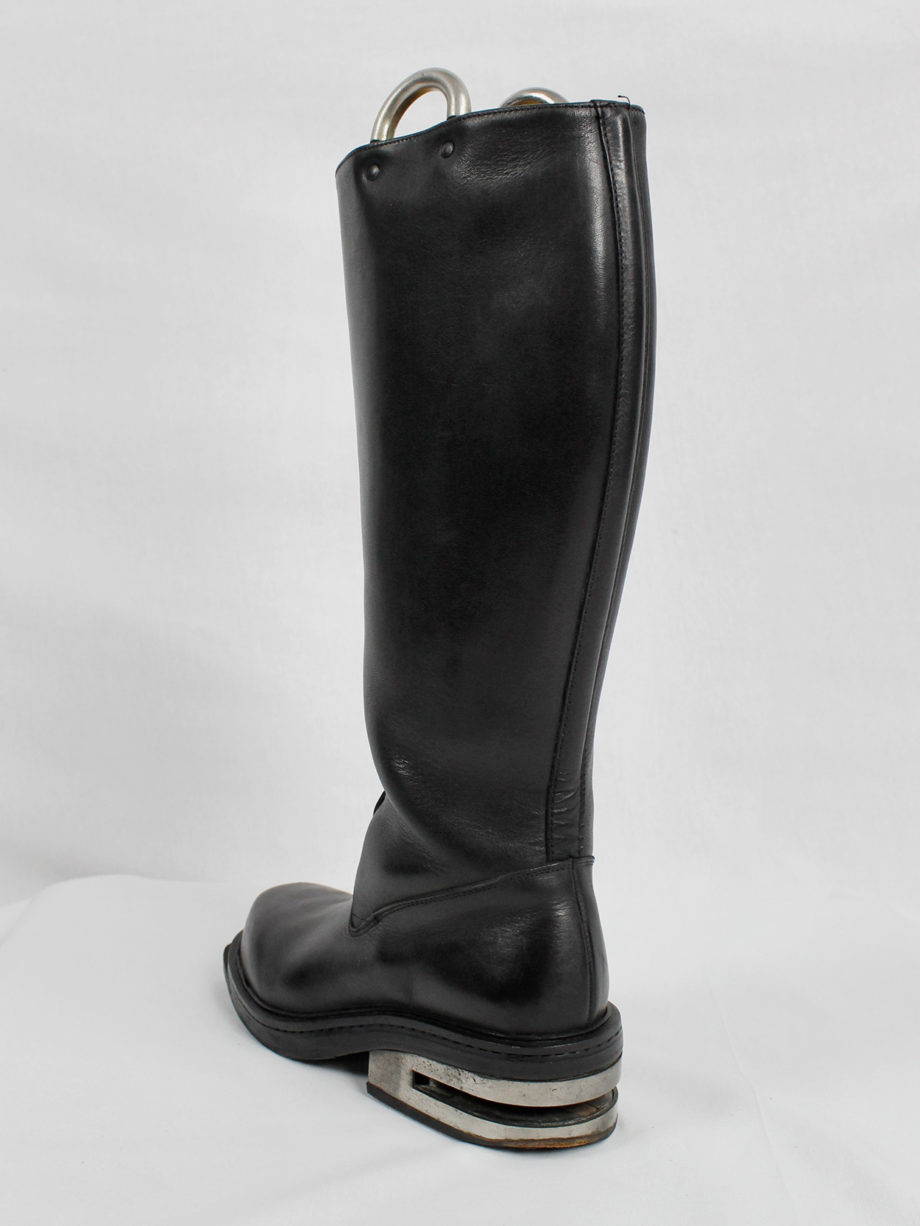Dirk Bikkembergs black knee-length boots with metal slit heel and metal pulls 1990s 90s (9)