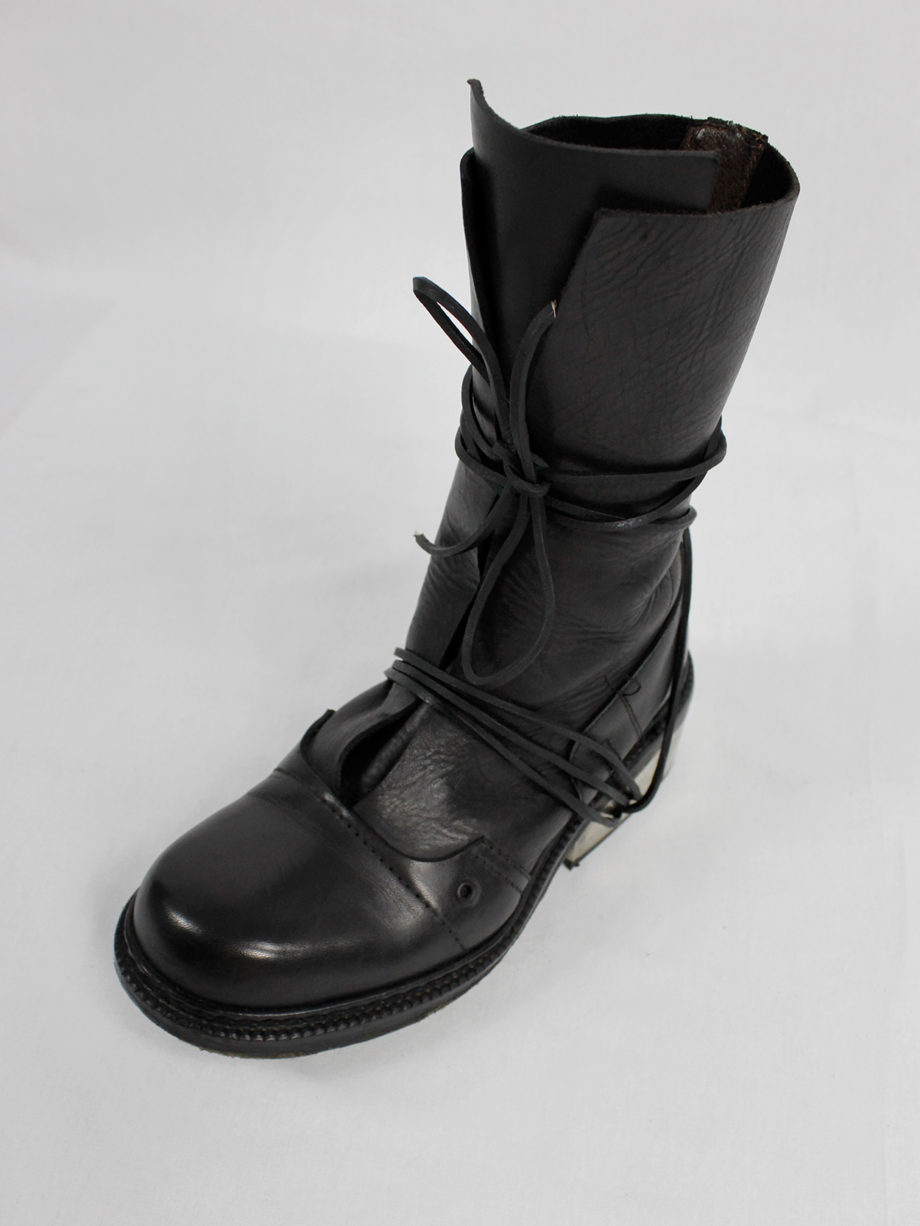 Dirk Bikkembergs black tall boots with laces through the metal heel 1990s 90s (15)