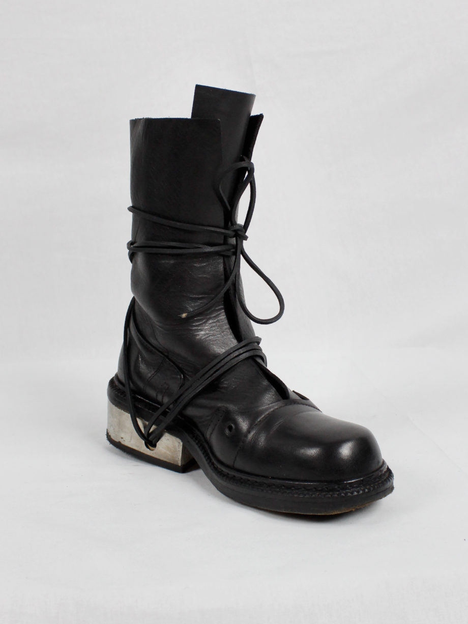 Dirk Bikkembergs black tall boots with laces through the metal heel 1990s 90s (5)