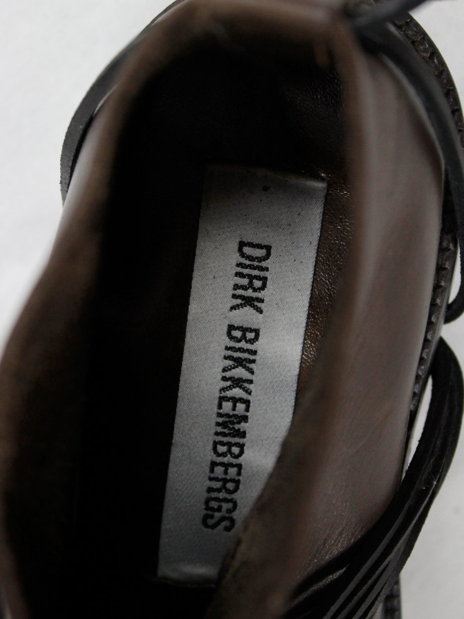 Dirk Bikkembergs brown boots with flap and laces through the soles (36) — fall 1994