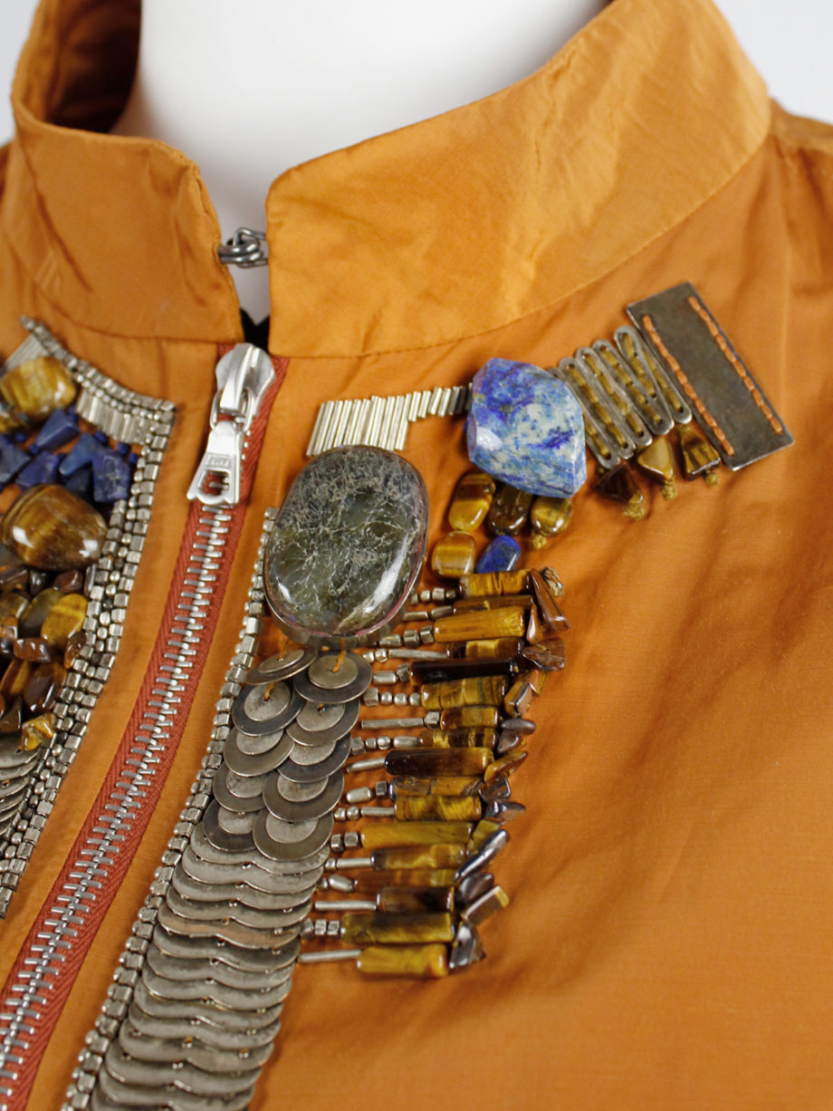 Dries Van Noten orange bomber jacket with gemstones and metal plating spring 2008 (5)
