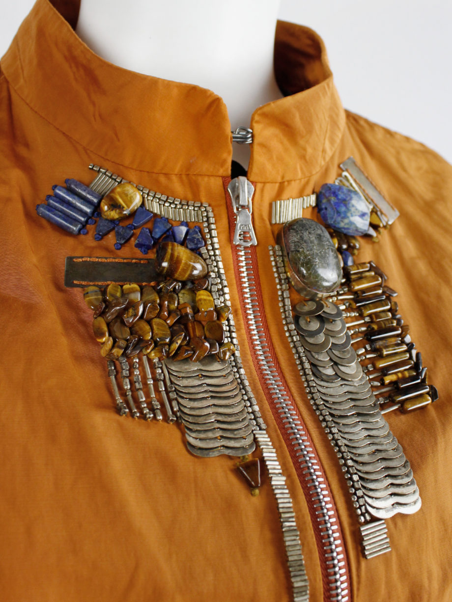 Dries Van Noten orange bomber jacket with gemstones and metal plating spring 2008 (6)