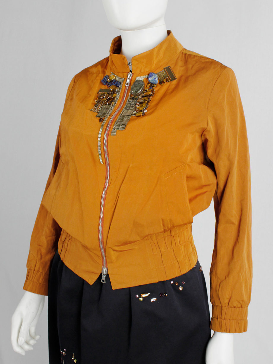 Dries Van Noten orange bomber jacket with gemstones and metal plating spring 2008 (7)