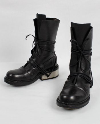 Dirk Bikkembergs black tall boots with laces through the metal heel 1990s 90s (14)