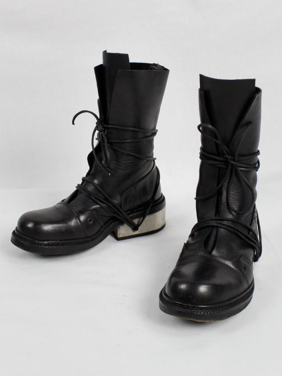 Dirk Bikkembergs black tall boots with laces through the metal heel 1990s 90s (14)