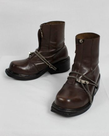 Dirk Bikkembergs brown mountaineering boots with silver chain through the soles 1990s 90s (10)