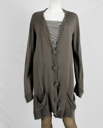 Maison Martin Margiela brown oversized cardigan with fabric covered buttons — fall 2004