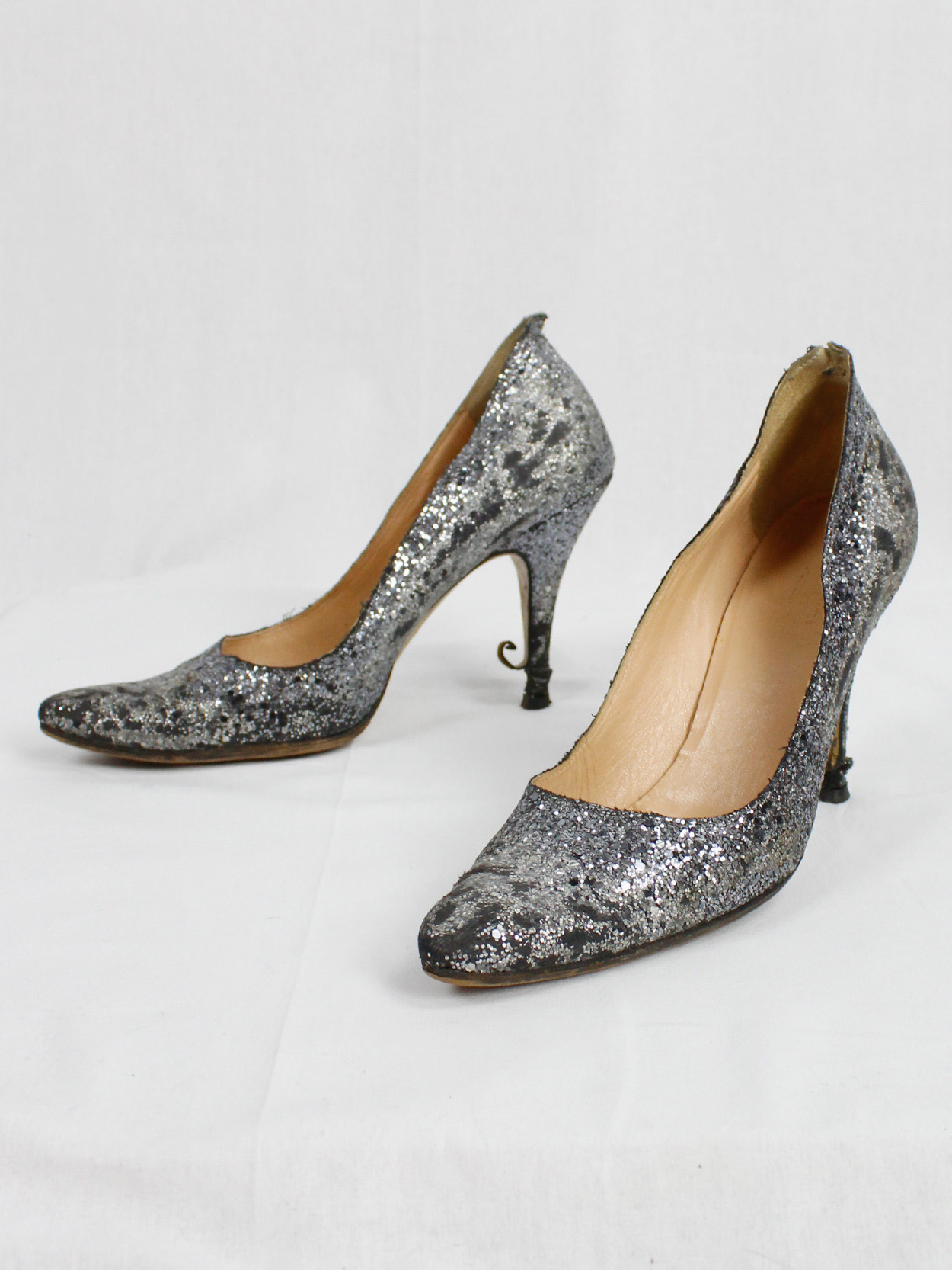 Maison Martin Margiela silver glitter afterparty pumps with destroyed ...