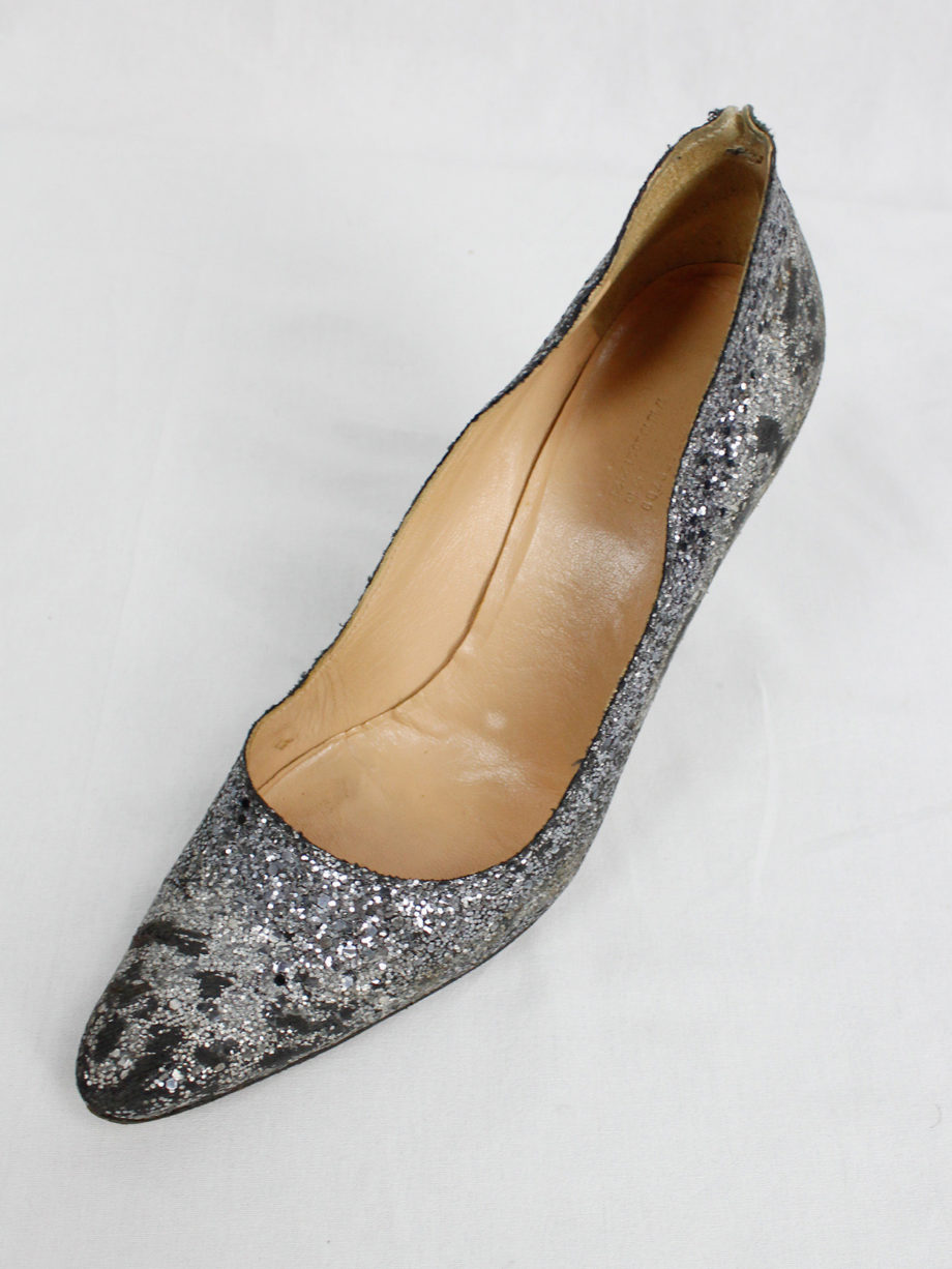 Maison Martin Margiela silver glitter afterparty pumps with destroyed look (55) — spring 2005