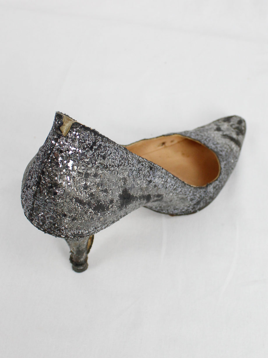 Maison Martin Margiela silver glitter afterparty pumps with destroyed look (38) — spring 2005
