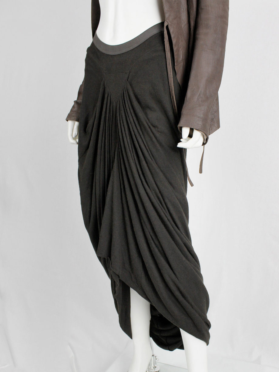 Rick Owens lilies brown skirt with pleated front and back cowl drape (3)