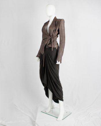 Rick Owens lilies brown skirt with pleated front and back cowl drape (sample)