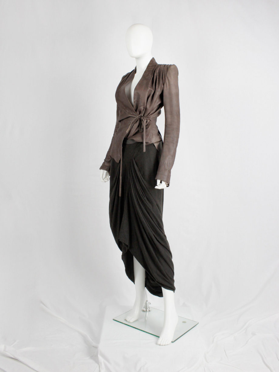 Rick Owens lilies brown skirt with pleated front and back cowl drape (8)
