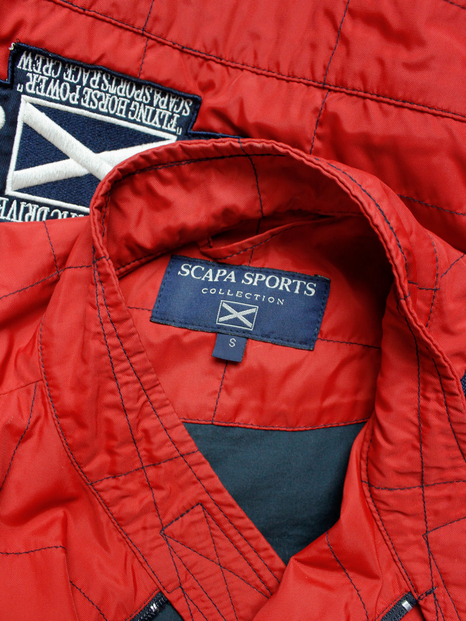 Walter Van Beirendonck for Scapa red ‘Formula 1’ jacket with blue stripes and patches (1)