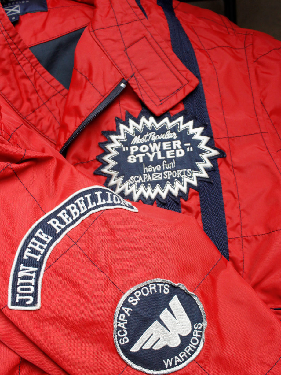 Walter Van Beirendonck for Scapa red ‘Formula 1’ jacket with blue stripes and patches (11)