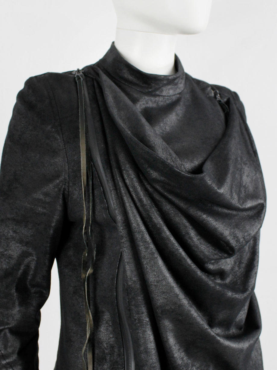 A.F. Vandevorst black fencing jacket with front cowl drape — fall 2010