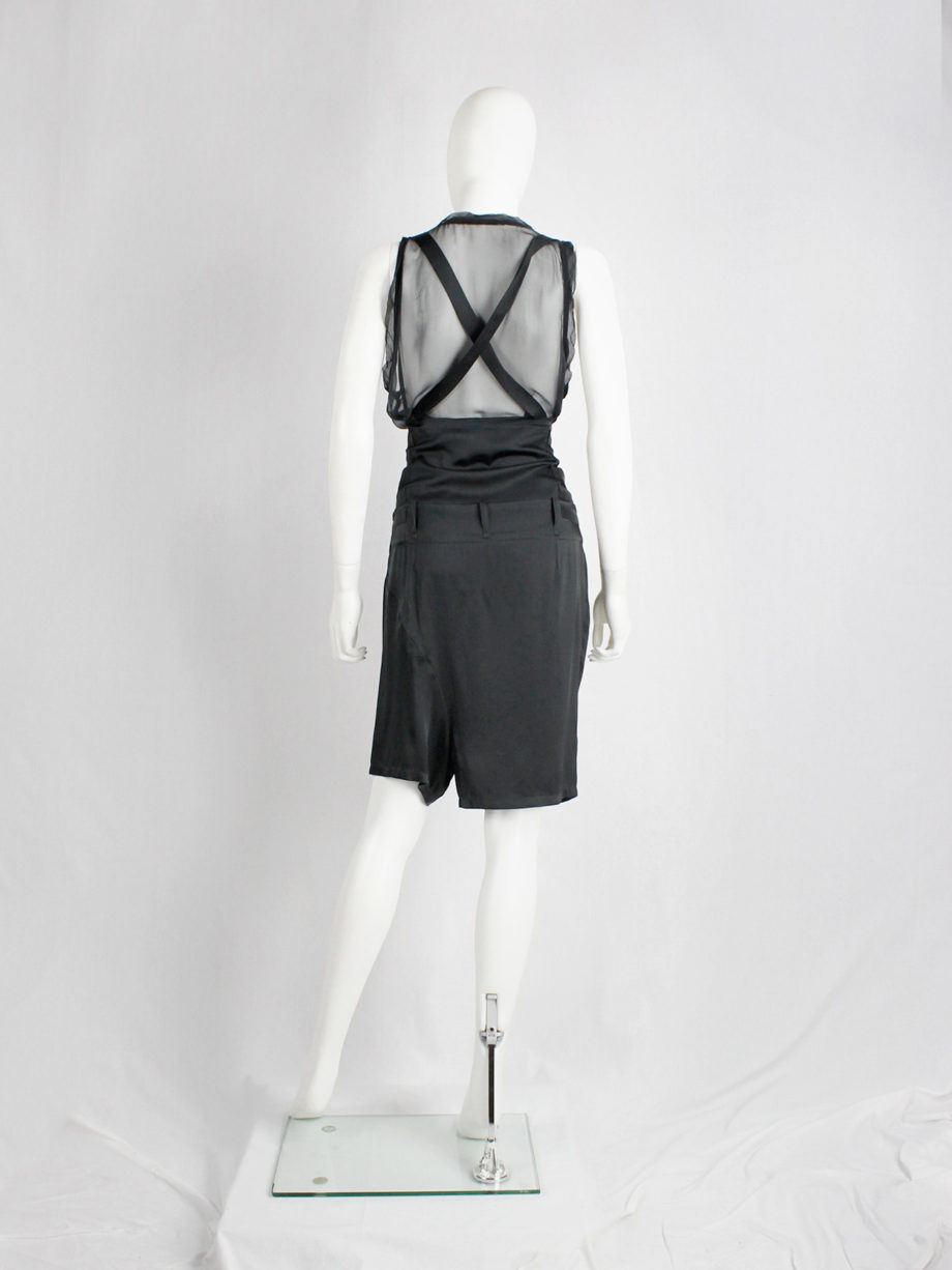 Ann Demeulemeester black shorts with suspenders and multiple front belt straps — spring 2003