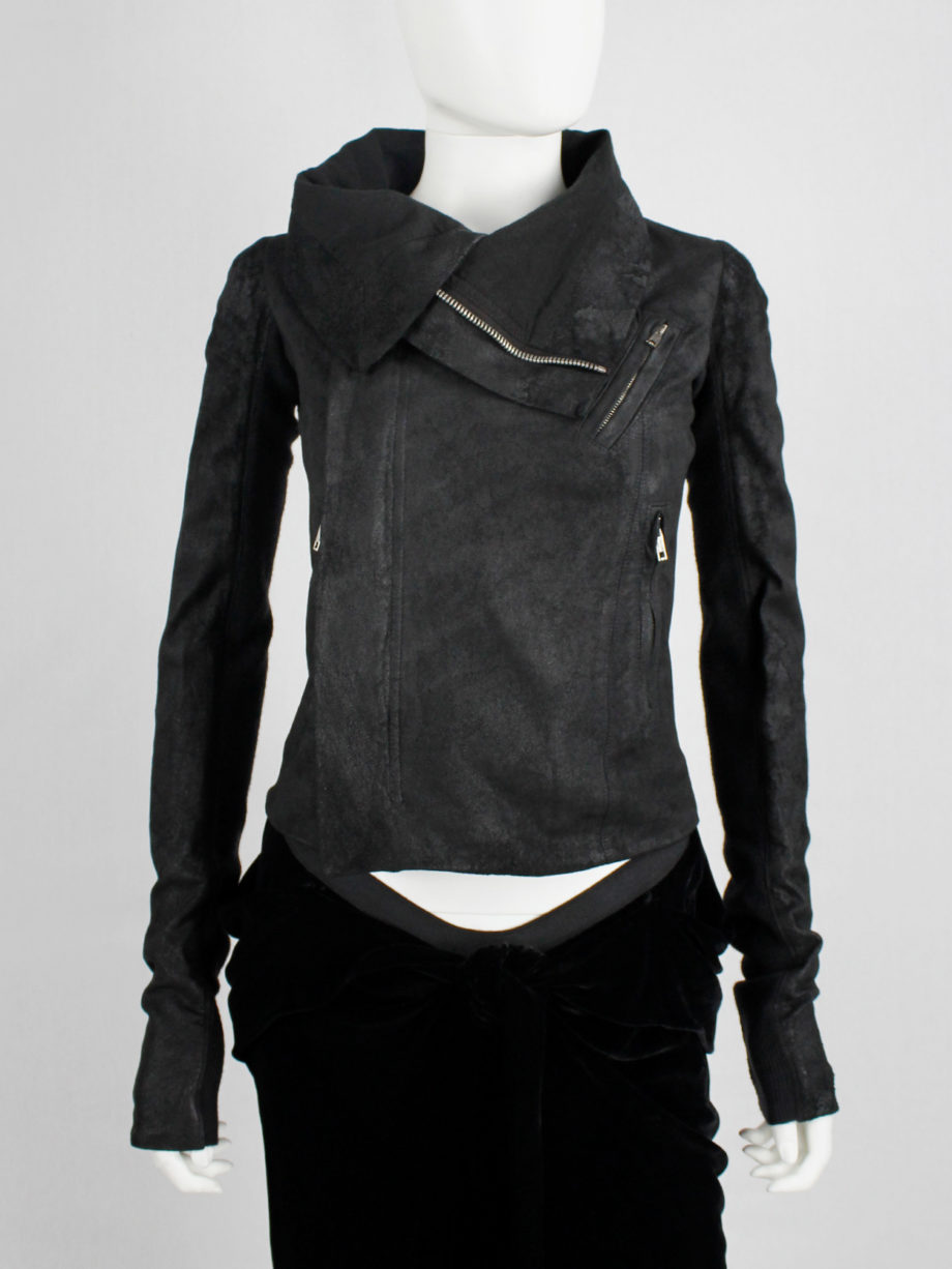 vintage Rick Owens black leather classic biker jacket with standing neckline (17)