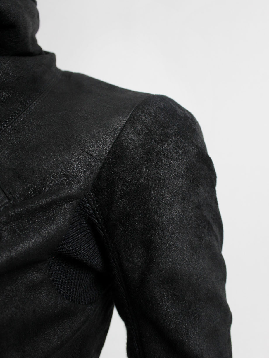 vintage Rick Owens black leather classic biker jacket with standing neckline (19)