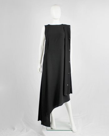 Ann Demeulemeester black asymmetric maxi dress with snap button sash — spring 2013