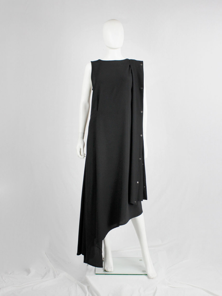 Ann Demeulemeester black asymmetric maxi dress with snap button sash spring 2013 (11)