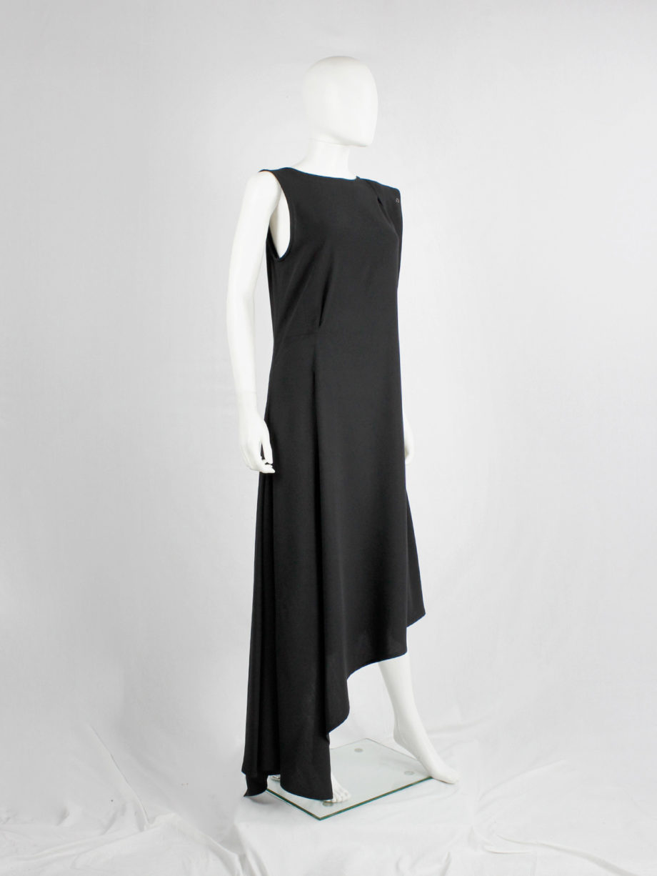 Ann Demeulemeester black asymmetric maxi dress with snap button sash spring 2013 (17)