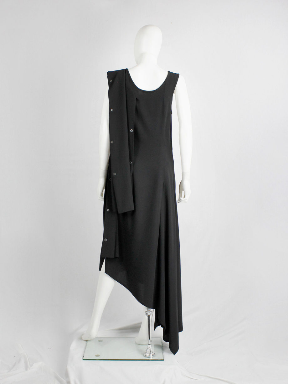 Ann Demeulemeester black asymmetric maxi dress with snap button sash spring 2013 (18)
