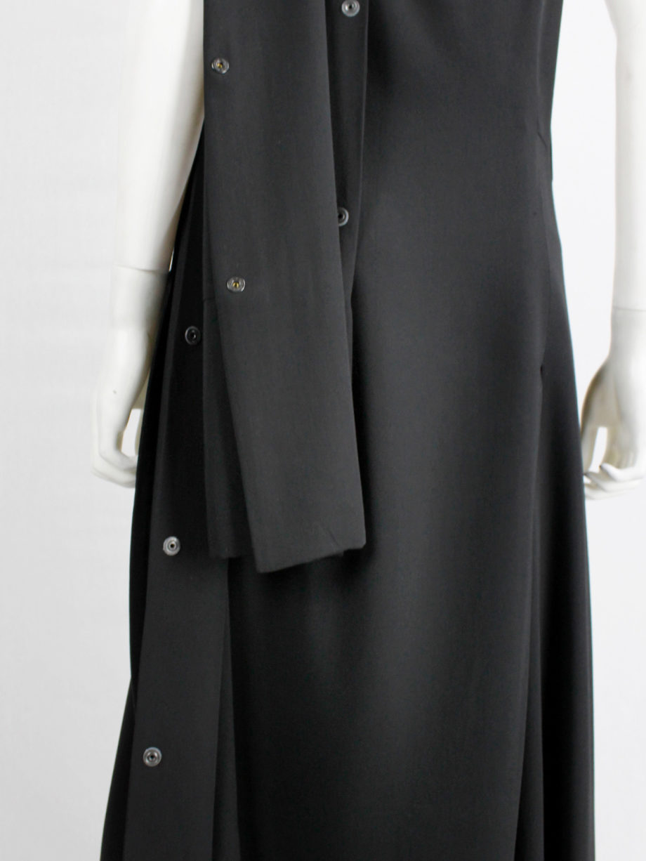 Ann Demeulemeester black asymmetric maxi dress with snap button sash spring 2013 (20)