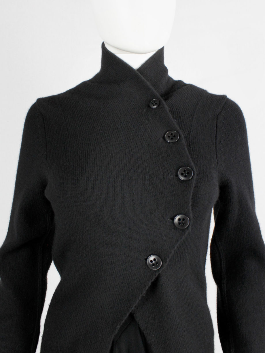 Ann Demeulemeester black long cutaway jumper with curved button closure fall 2005 (14)
