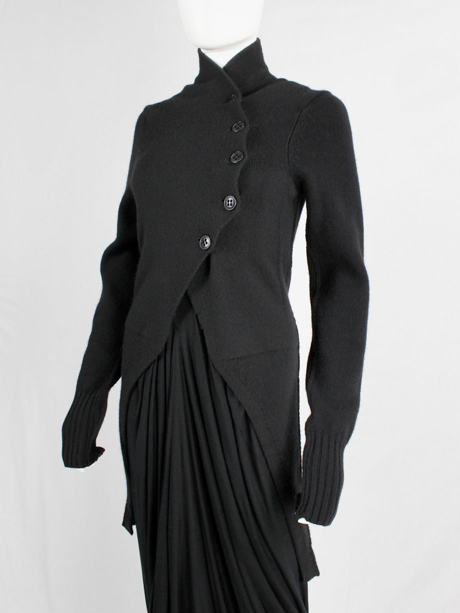 Ann Demeulemeester black long cutaway jumper with curved button closure fall 2005 (17)