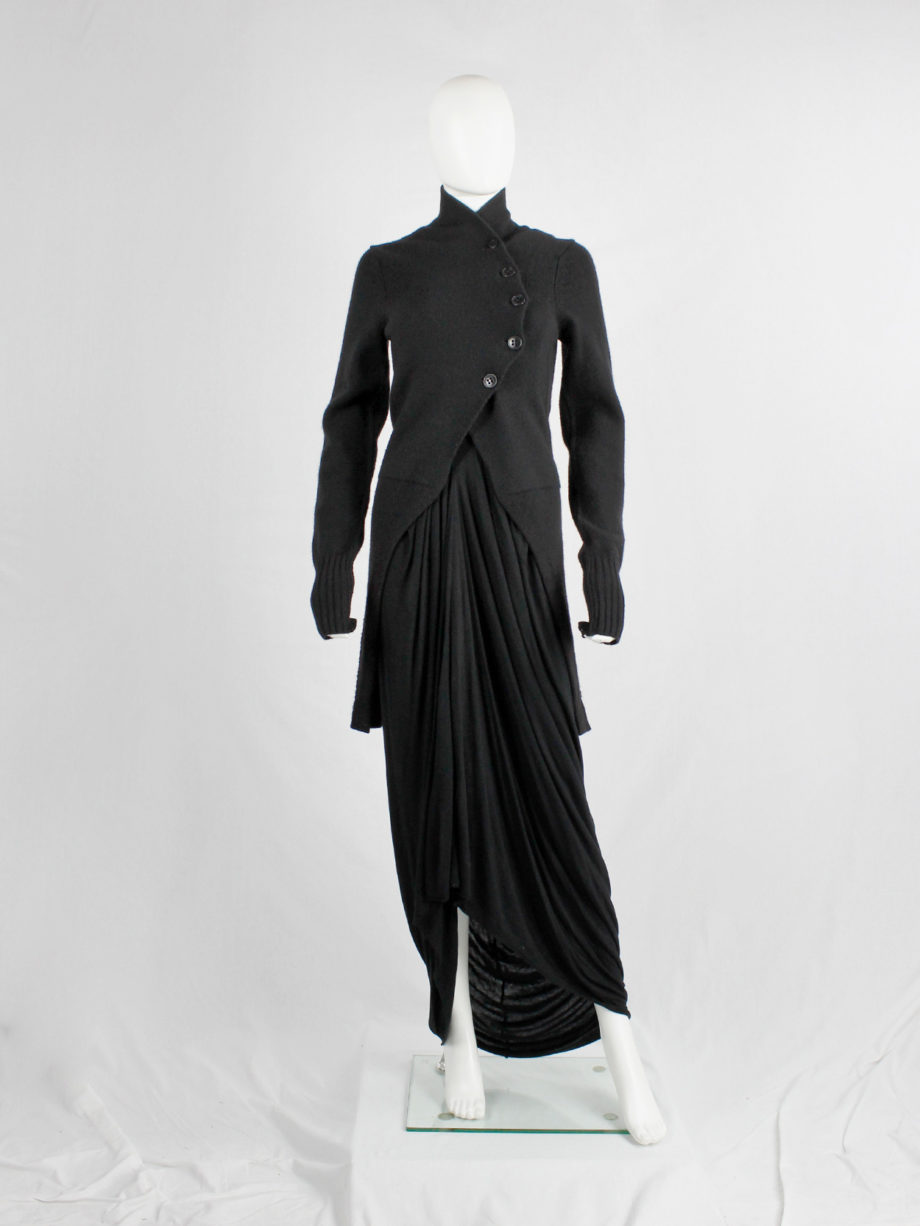 Ann Demeulemeester black long cutaway jumper with curved button closure fall 2005 (18)
