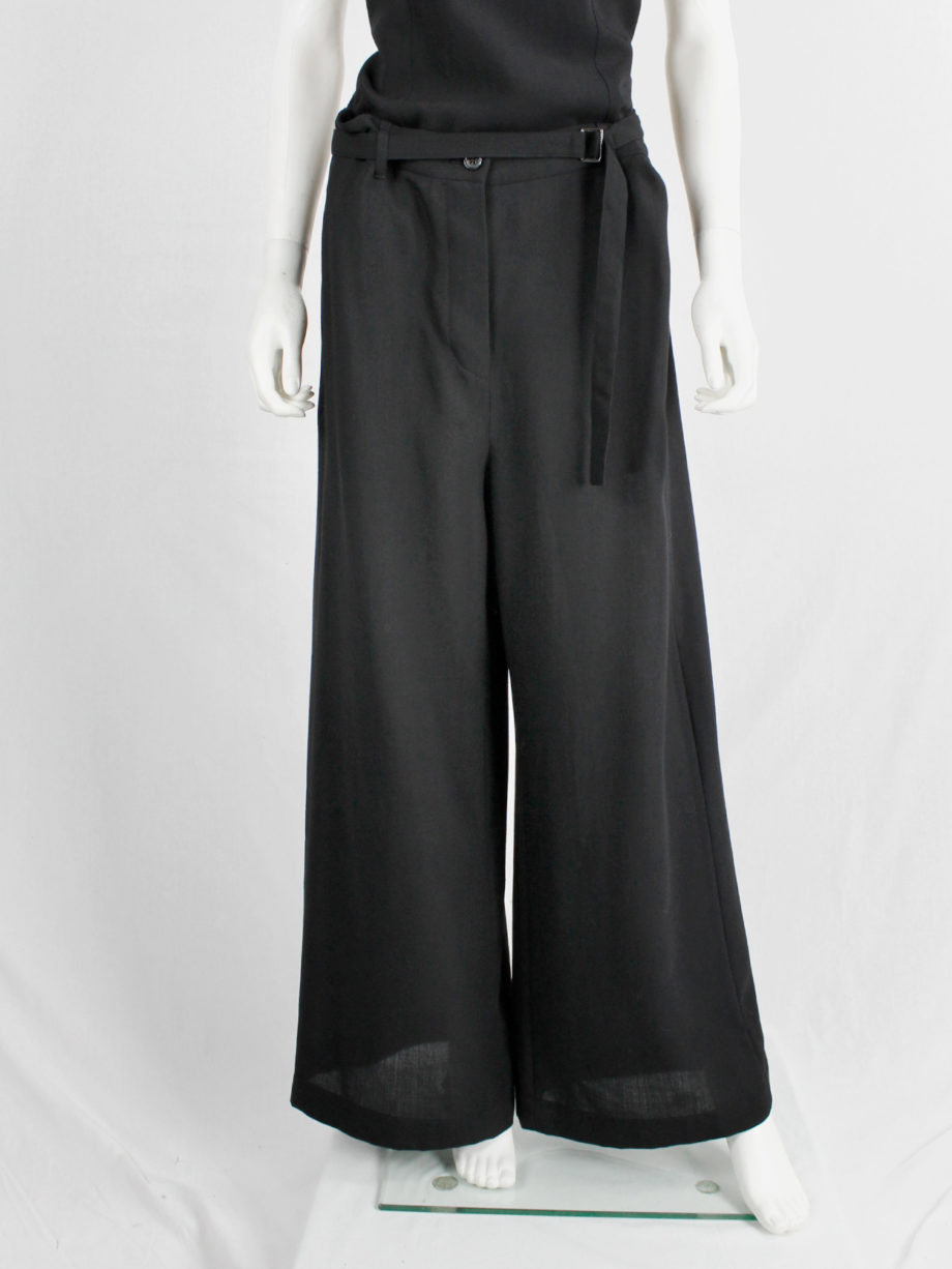 Ann Demeulemeester black wide trousers with belt buckle strap fall 2003 (1)