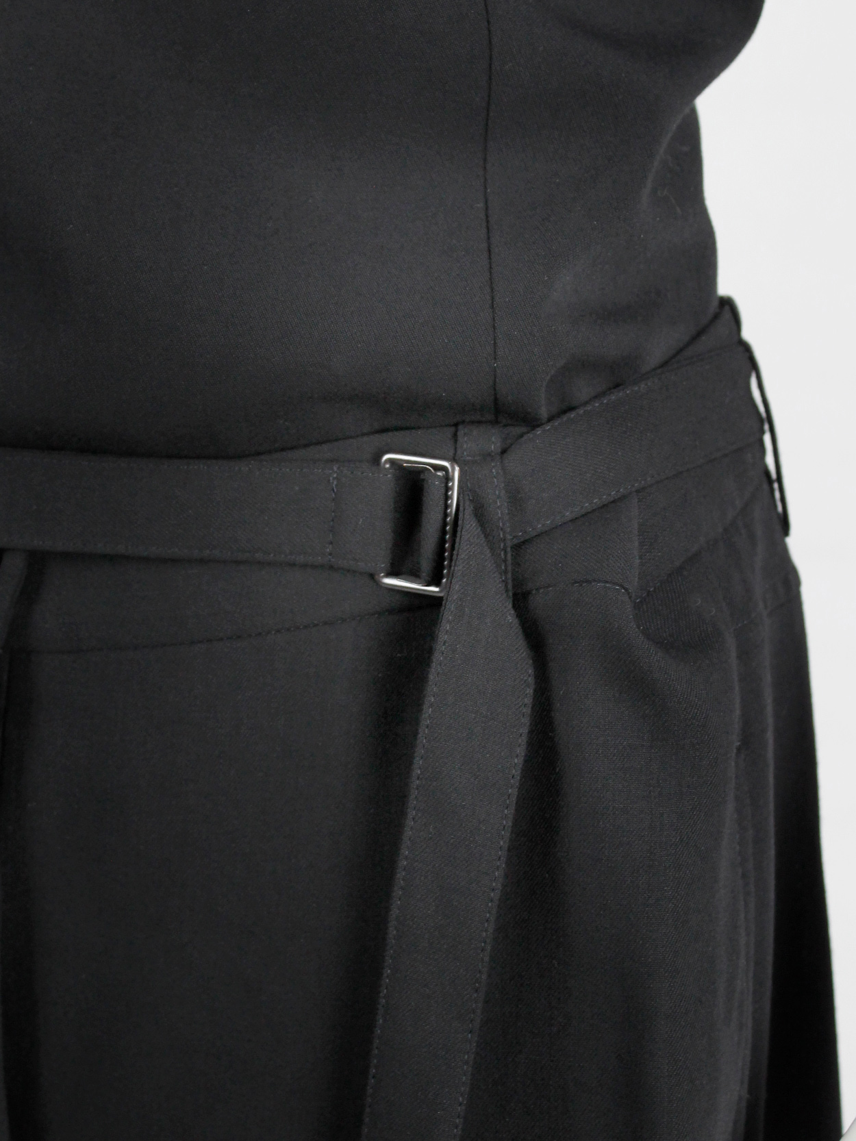 Ann Demeulemeester black wide trousers with belt buckle strap — fall ...