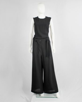 vintage Ann Demeulemeester black wide trousers with belt buckle strap fall 2003