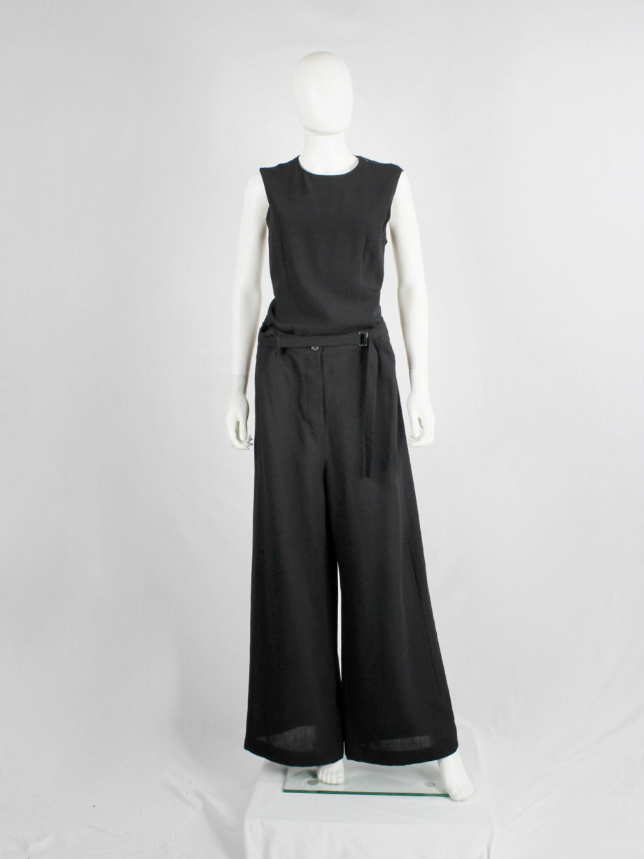 Ann Demeulemeester black wide trousers with belt buckle strap fall 2003 (5)