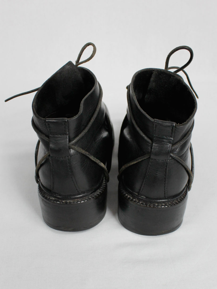 Dirk Bikkembergs black boots with flap and laces through the soles (37) — fall 1994