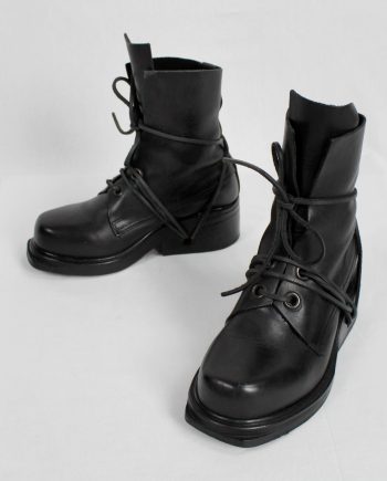 Dirk Bikkembergs black mountaineering boots with eyelets and laces through the soles (37) — mid 90's