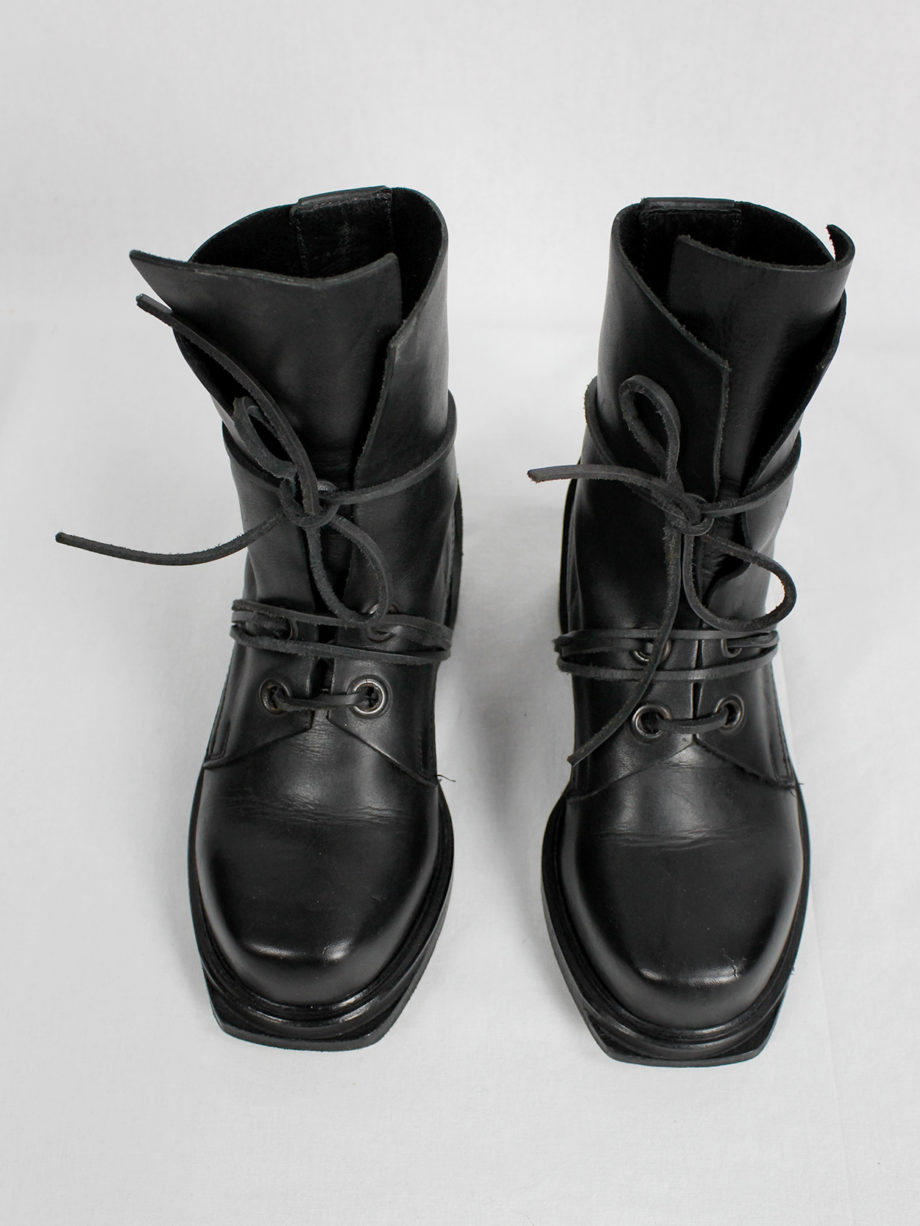 Dirk Bikkembergs black mountaineering boots with eyelets and laces through the soles 1990s 90s (11)