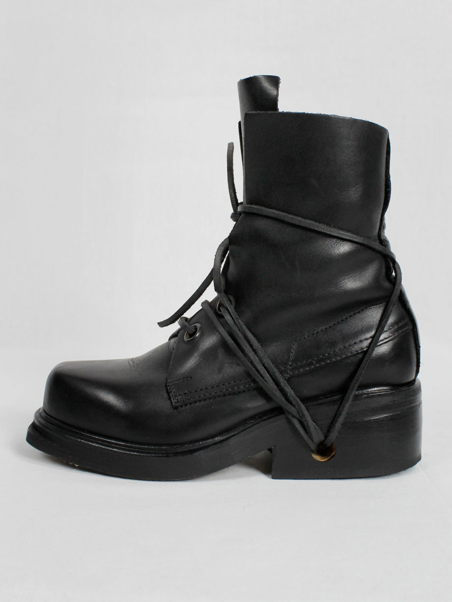 Dirk Bikkembergs black mountaineering boots with eyelets and laces through the soles 1990s 90s (22)