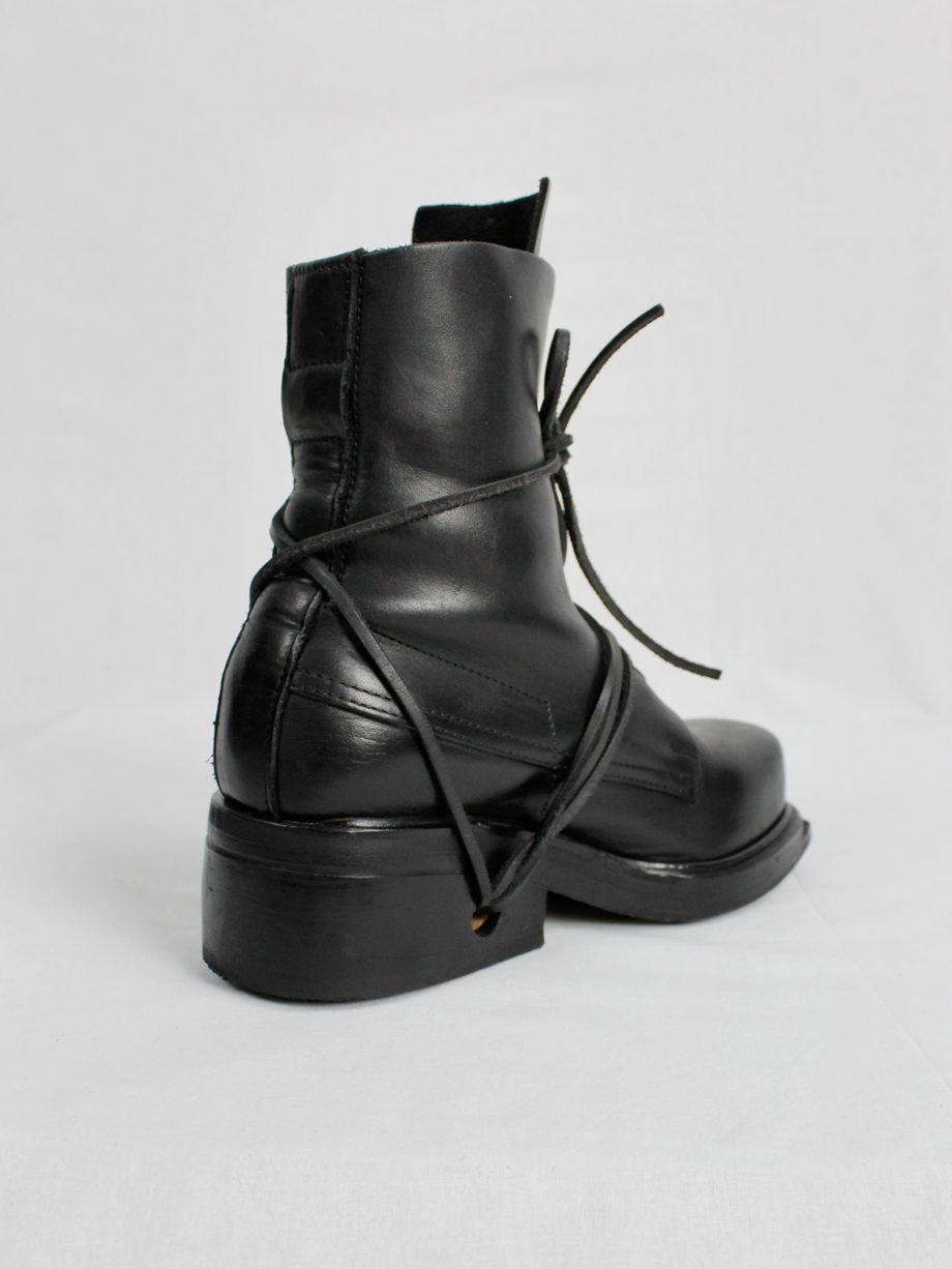 Dirk Bikkembergs black mountaineering boots with eyelets and laces through the soles 1990s 90s (5)