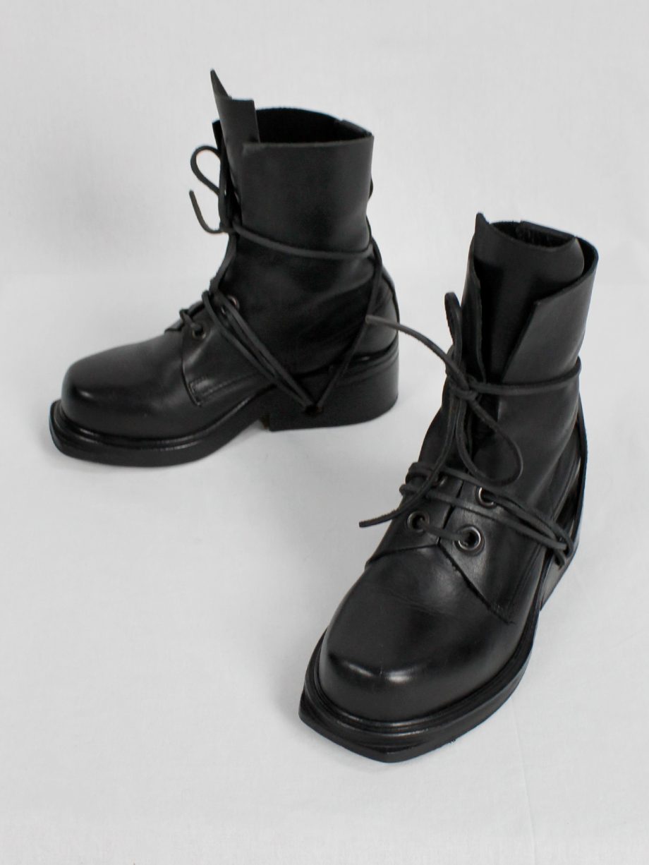 Dirk Bikkembergs black mountaineering boots with eyelets and laces through the soles 1990s 90s (9)