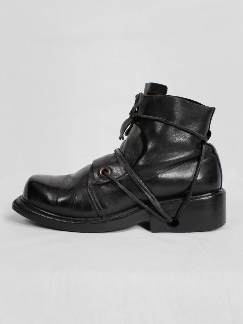 Dirk Bikkembergs black mountaineering boots with laces through the soles 1990s 90s (18)
