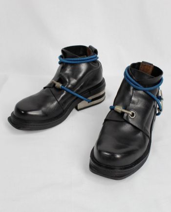Dirk Bikkembergs black mountaineering boots with metal heel and blue elastic (42) — fall 1996