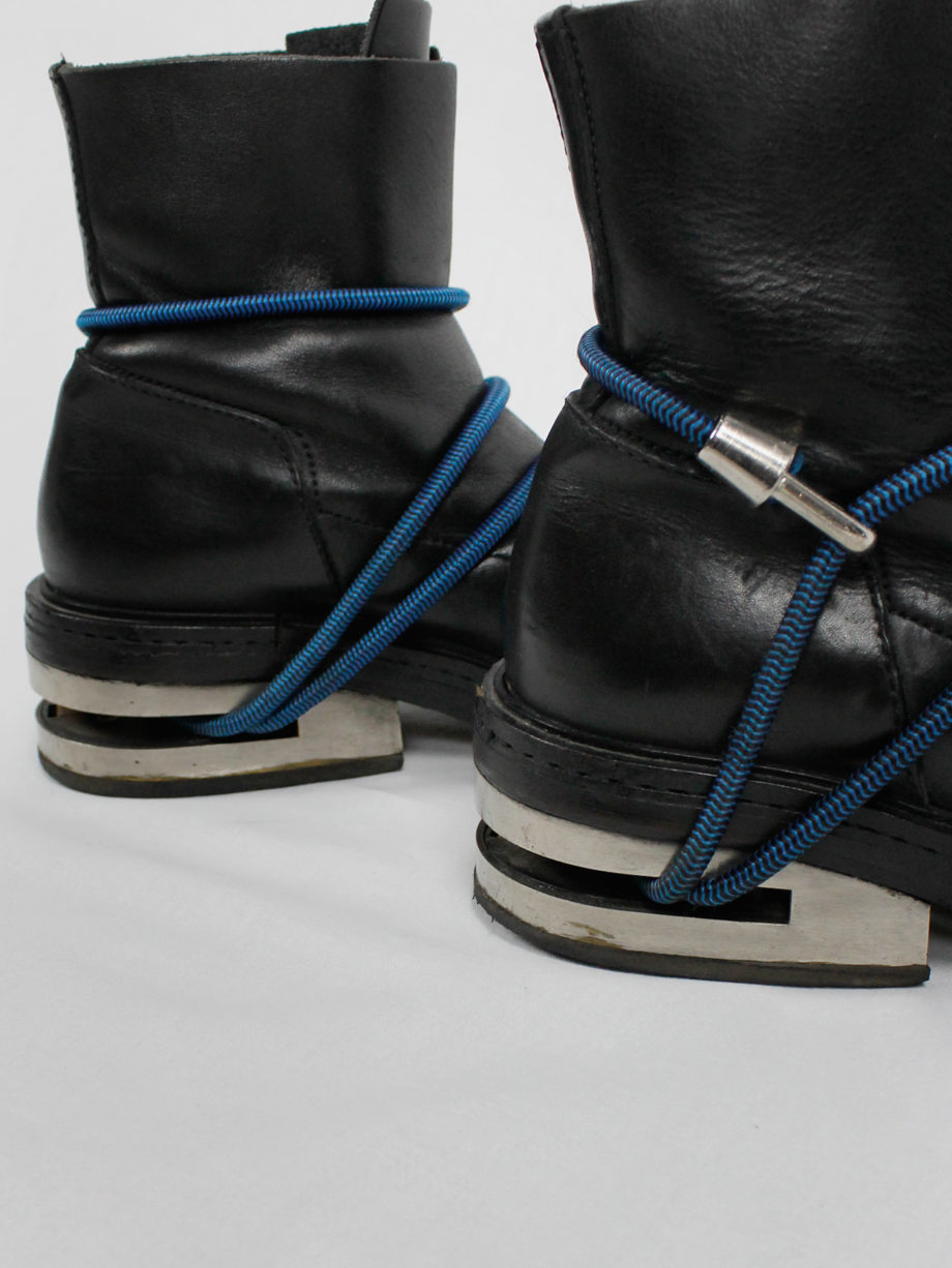 Dirk Bikkembergs black mountaineering boots with metal heel and blue elastic (39) — fall 1996