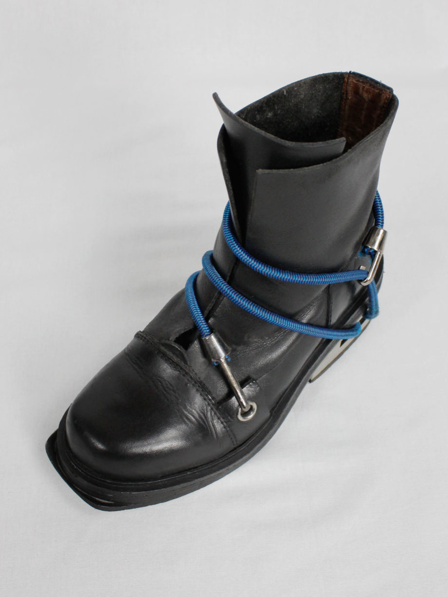 Dirk Bikkembergs black mountaineering boots with metal heel and blue elastic fall 1996 (14)