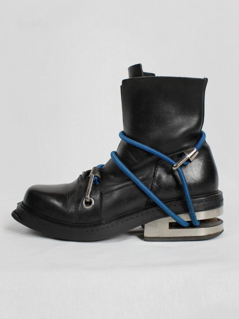 Dirk Bikkembergs black mountaineering boots with metal heel and blue elastic fall 1996 (18)